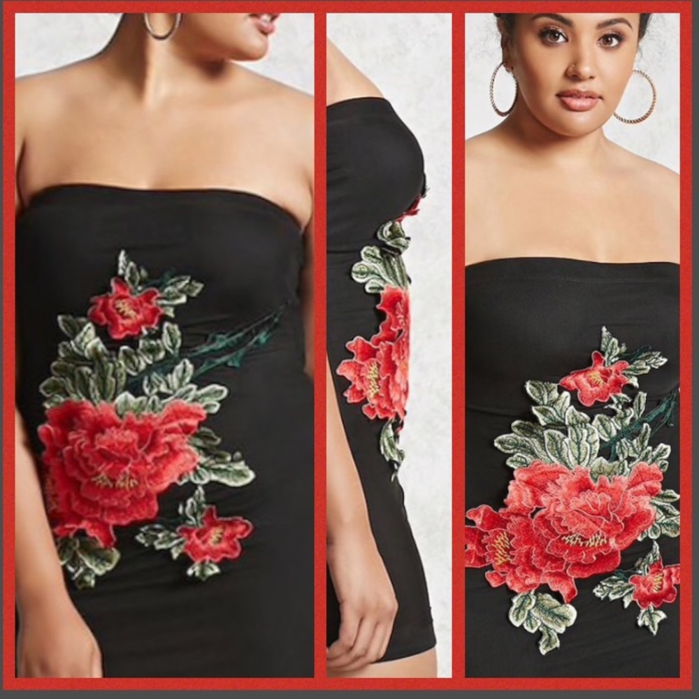 Forever 21 Plus Size Floral Lined Tube Dress 0x 1x